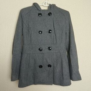 Marvin Richards Coat Wool Blend Pea Coat/Jacket with Hat Gray Women's Size Small